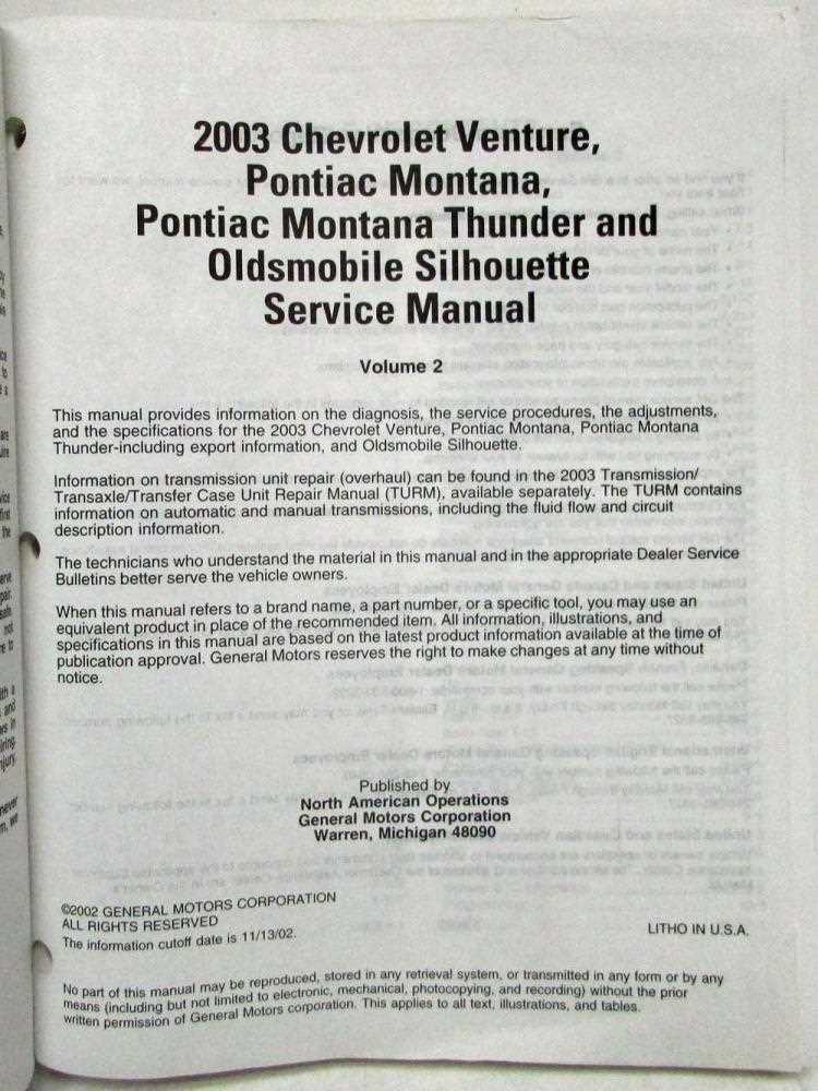 2002 chevy venture repair manual