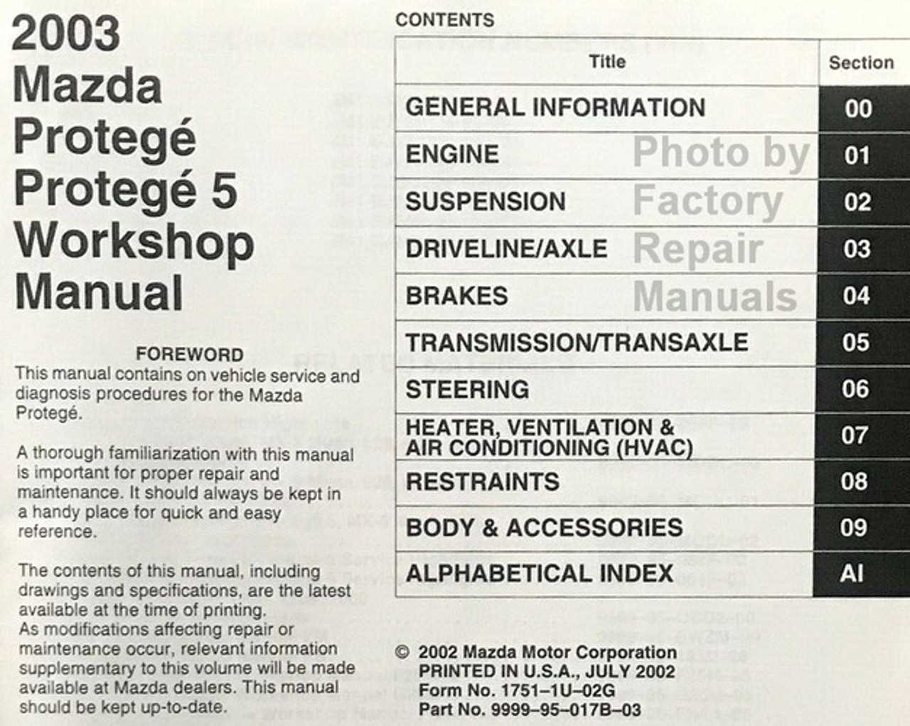 2003 mazdaspeed protege repair manual