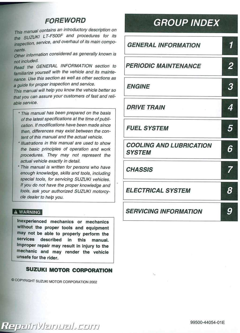 2004 suzuki vinson 500 repair manual