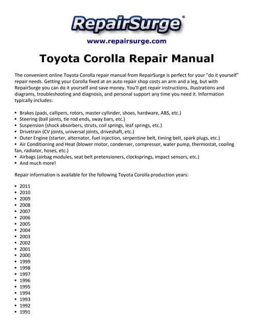 2004 toyota corolla repair manual