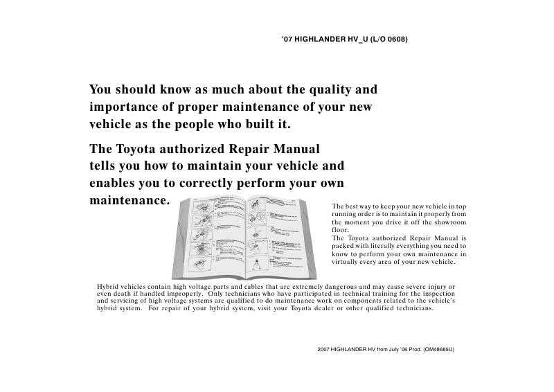 2007 toyota highlander repair manual