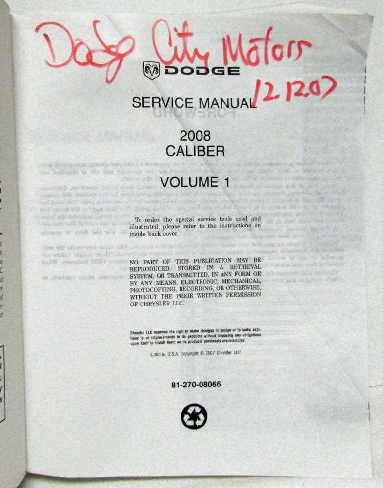 2008 dodge caliber repair manual