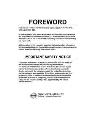 2012 nissan altima repair manual