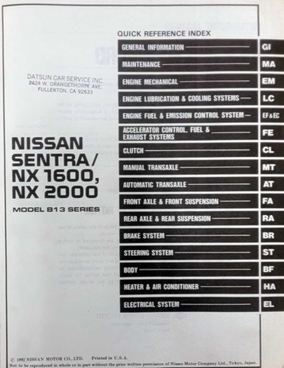 93 nissan sentra repair manual