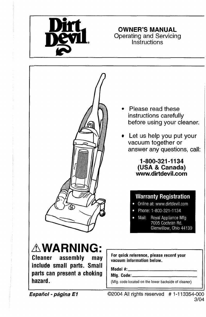 dirt devil vacuum repair manual