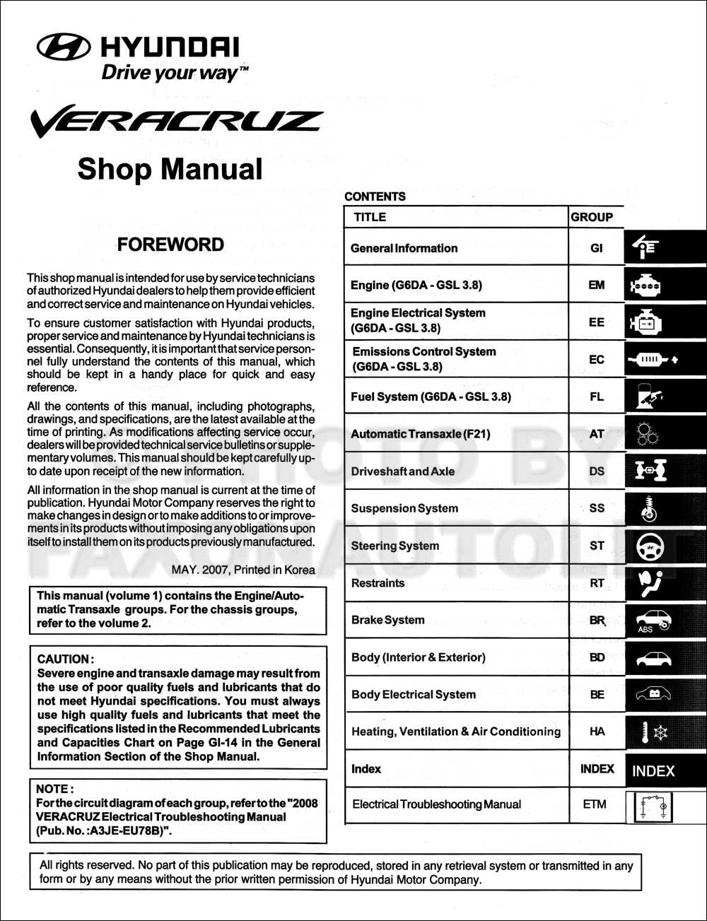 hyundai veracruz repair manual