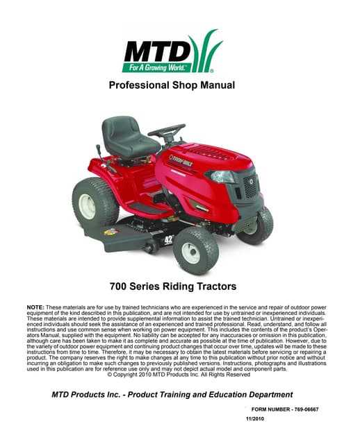 repair manual for troy bilt riding mower