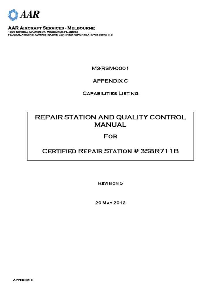 repair station manual and quality control manual