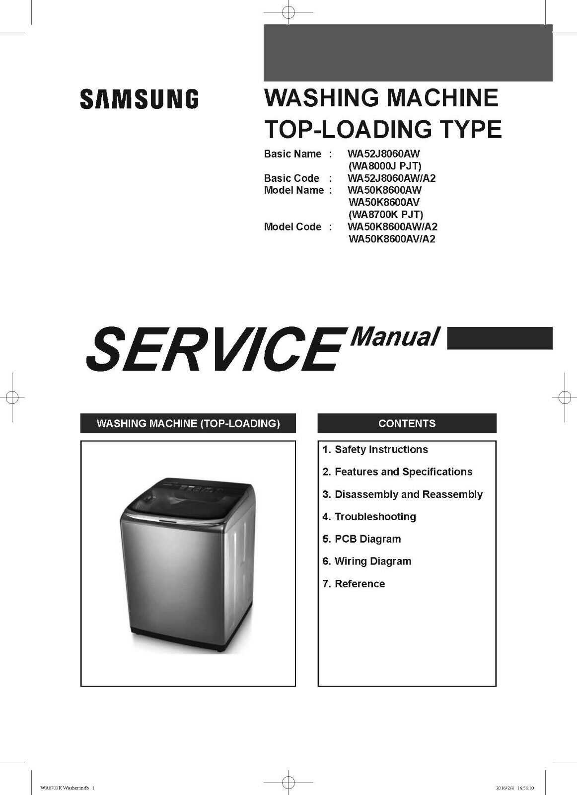 samsung top load washer repair manual
