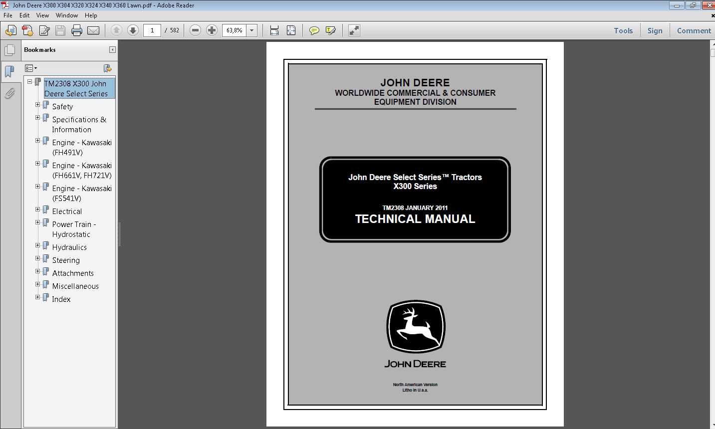 john deere x300 lawn tractor service repair manual