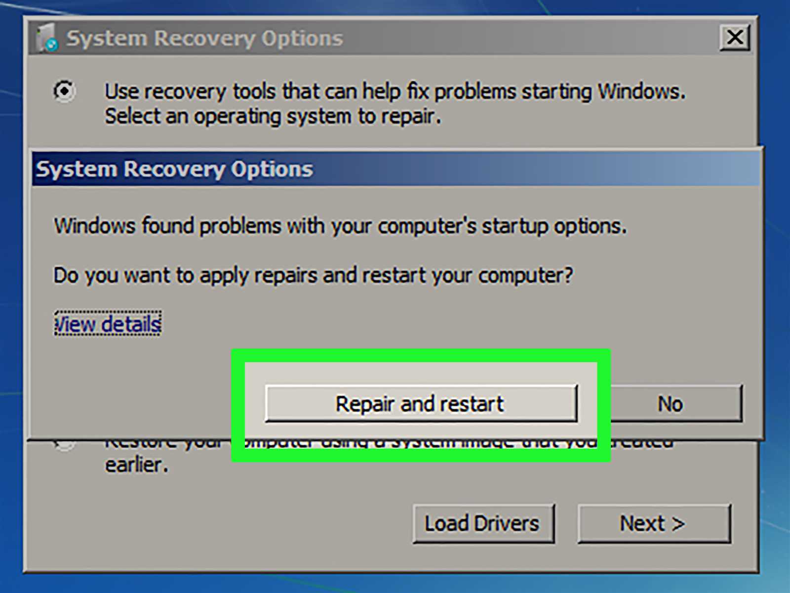 manual startup repair windows 7