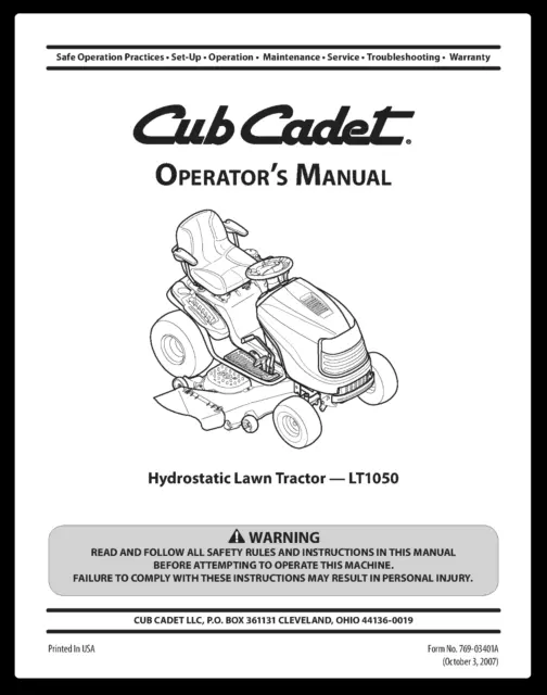 cub cadet lt1050 repair manual