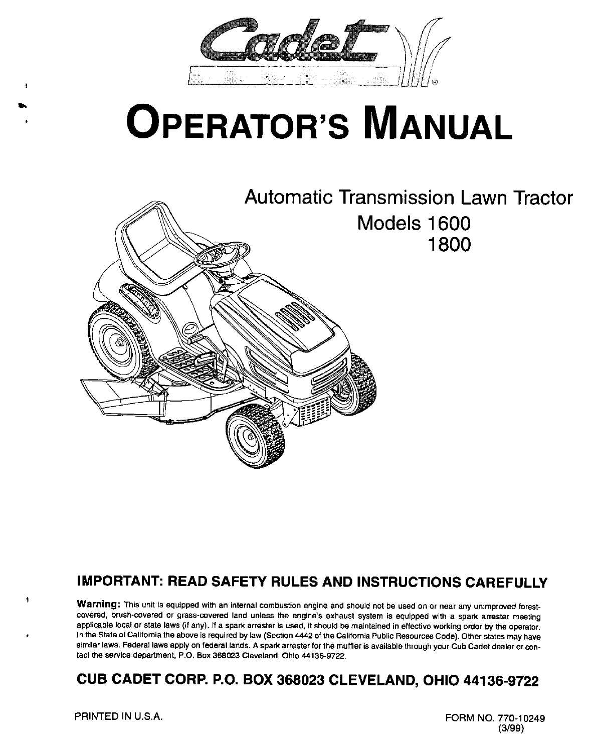 cub cadet mower repair manual