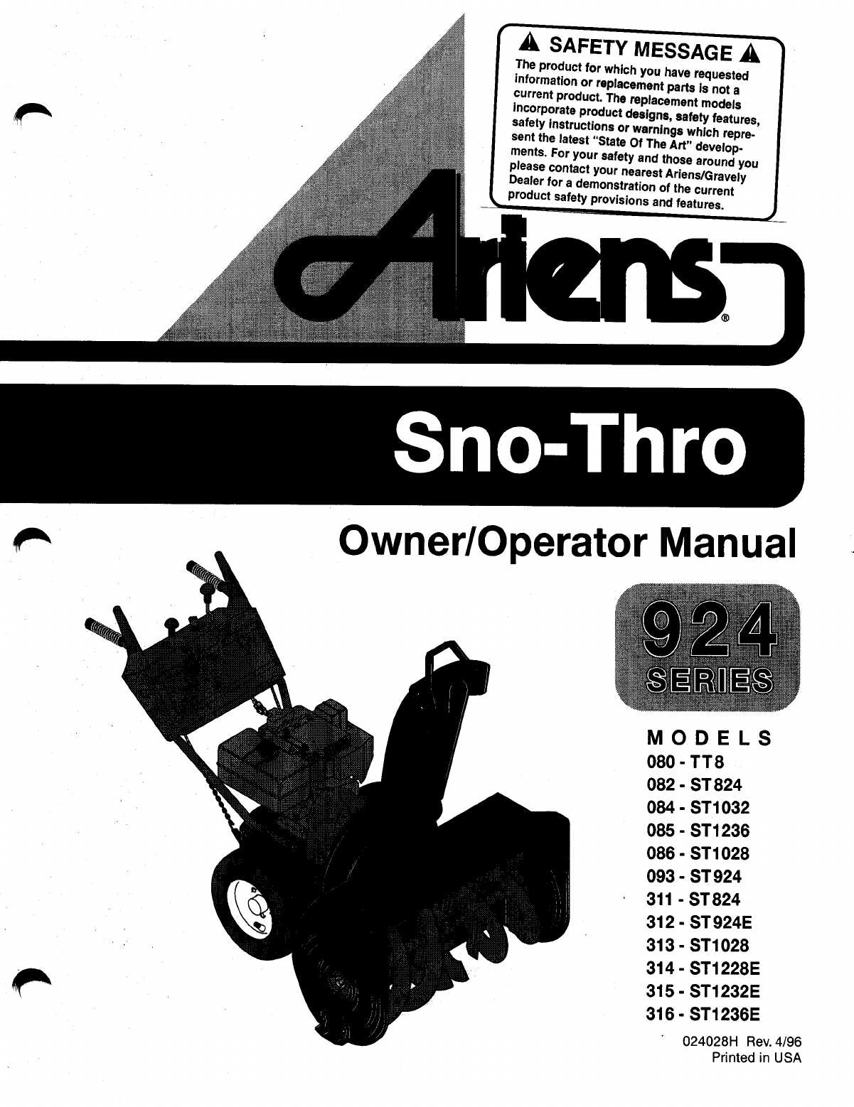 ariens snowblower repair manual