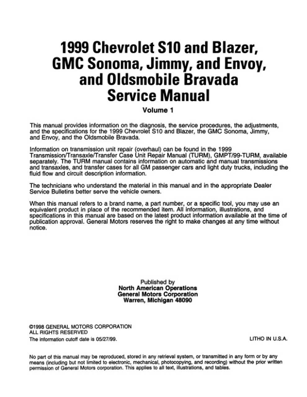 1998 chevrolet s10 repair manual