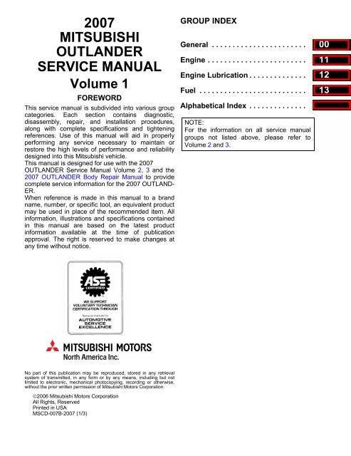 2007 mitsubishi outlander repair manual