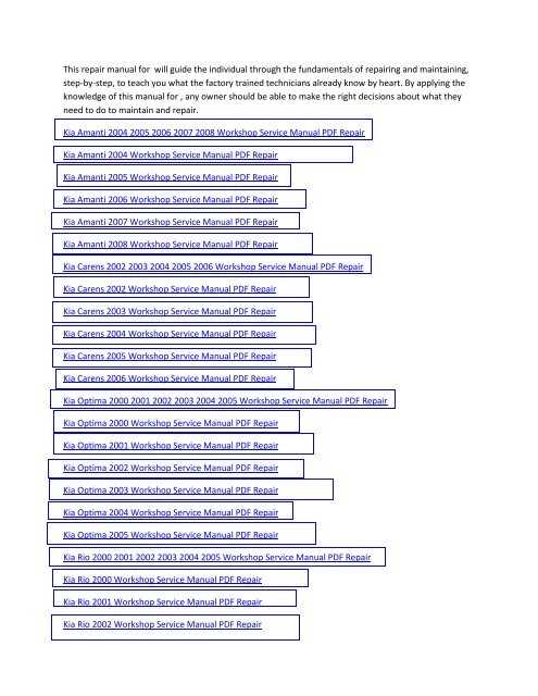 2005 kia sportage repair manual