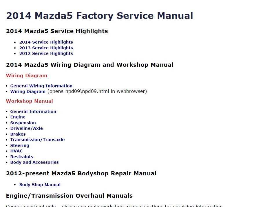 mazda 5 repair manual