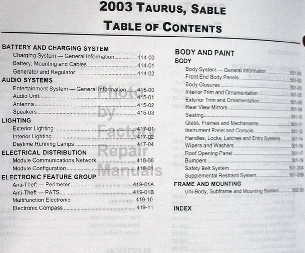 2001 mercury sable repair manual