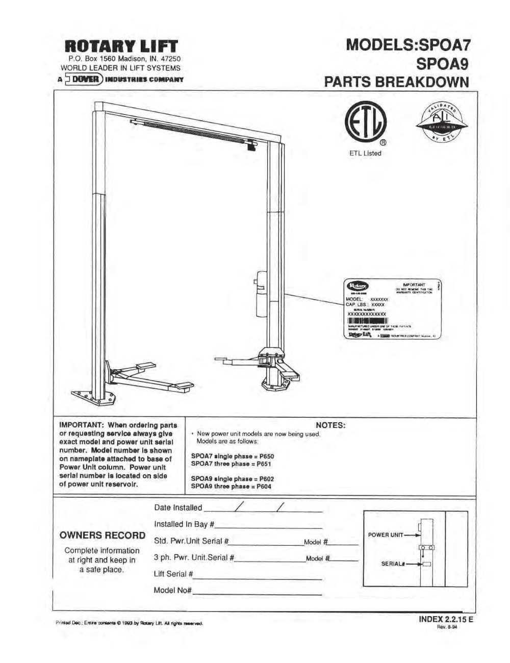 rotary lift repair manual