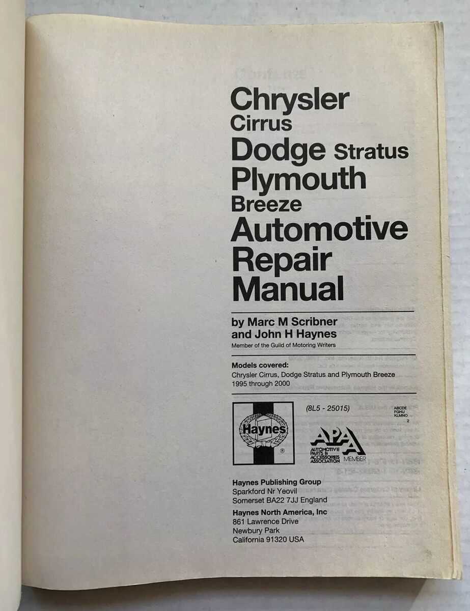 1999 dodge stratus repair manual