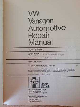 vw vanagon repair manual