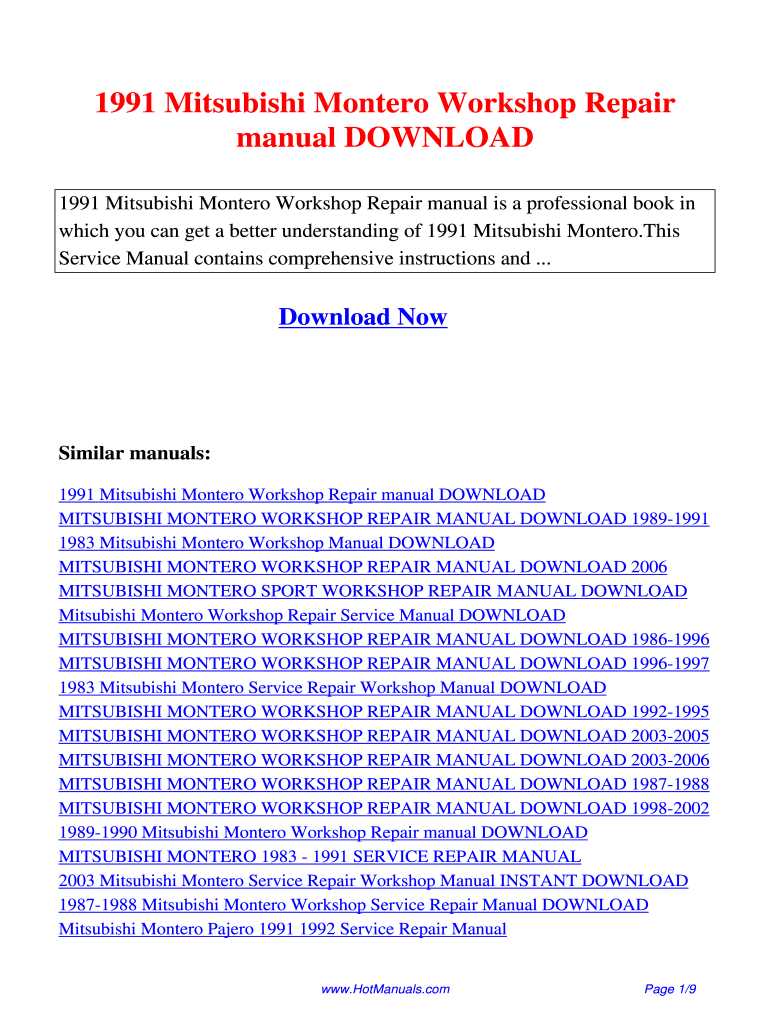 mitsubishi montero repair manual