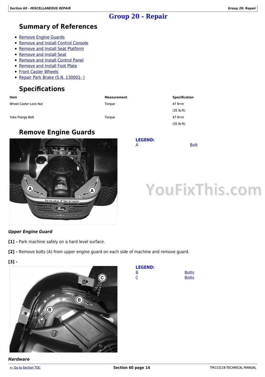 john deere mower repair manual