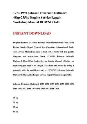 johnson evinrude outboard motor repair manual 1965 1989