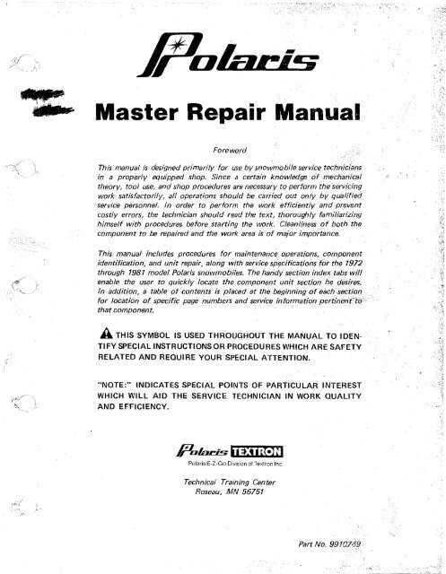 polaris snowmobile repair manuals