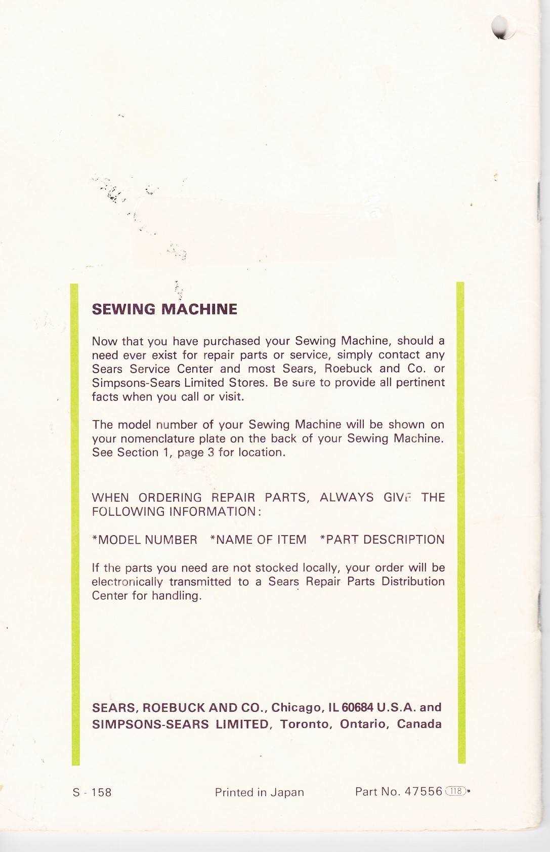 kenmore 158 sewing machine repair manual