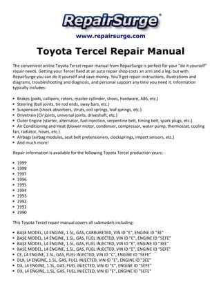 1996 toyota tercel repair manual