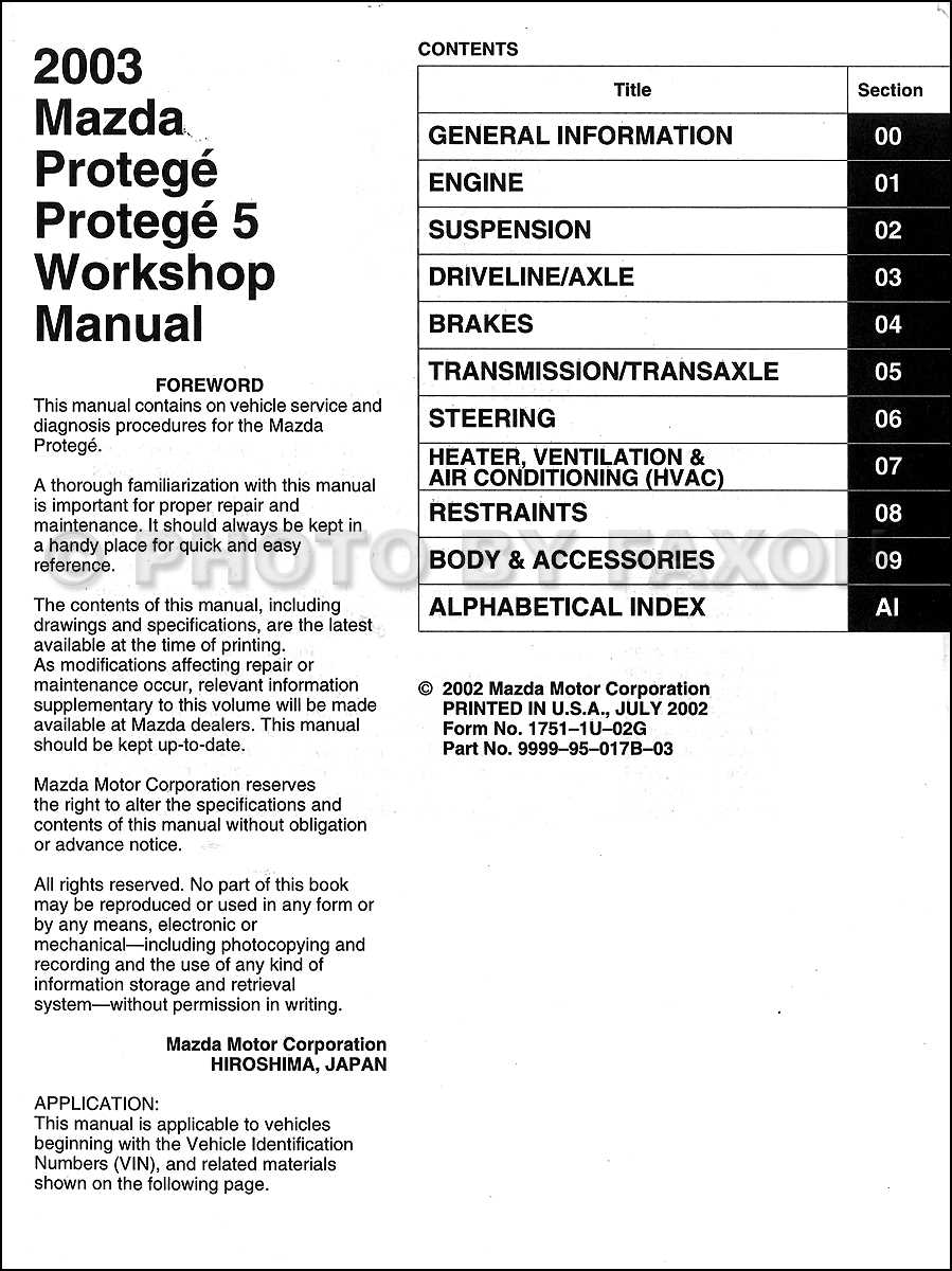 mazdaspeed protege repair manual