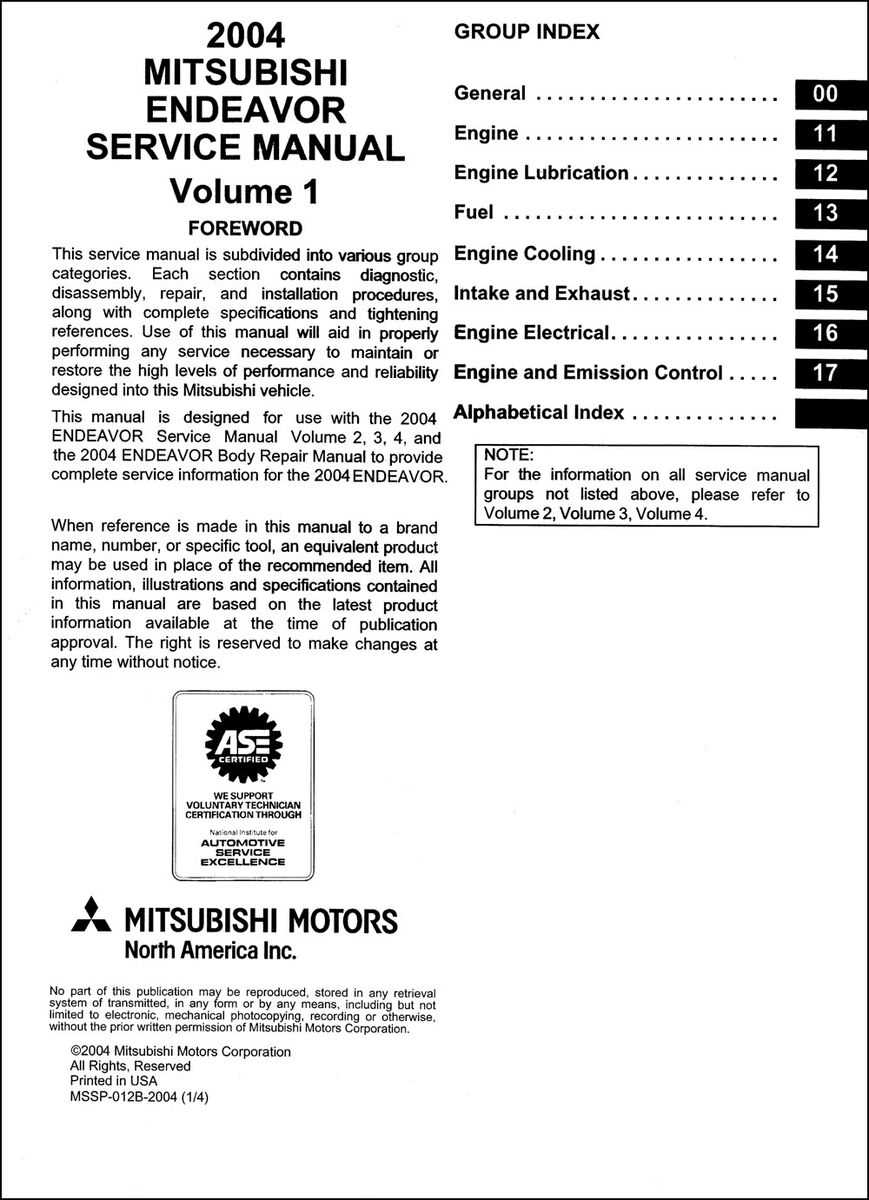 mitsubishi endeavor repair manual