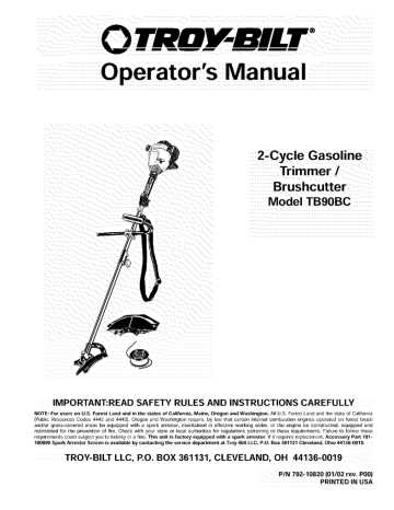 troy bilt tb90bc repair manual