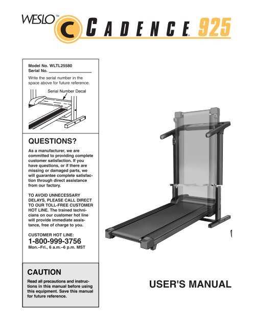 weslo treadmill repair manual