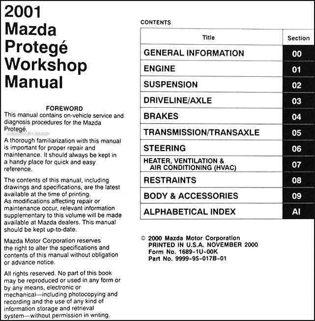 1998 mazda protege repair manual