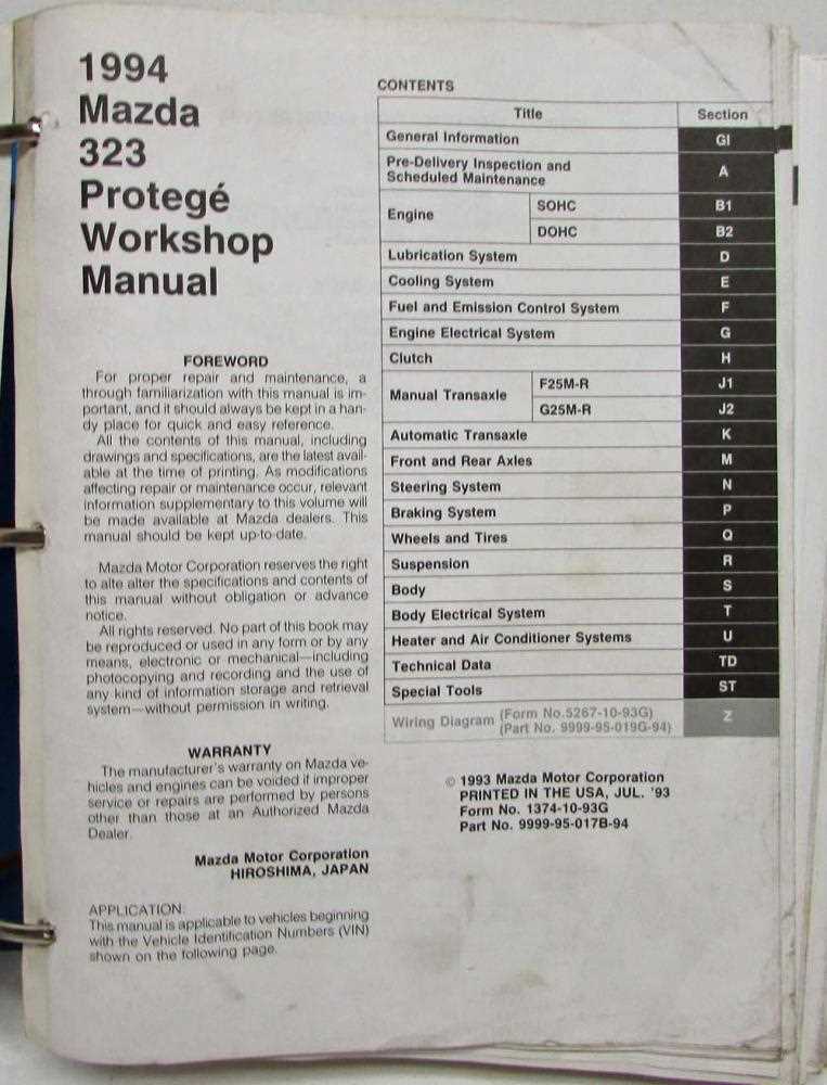 mazda protege repair manual