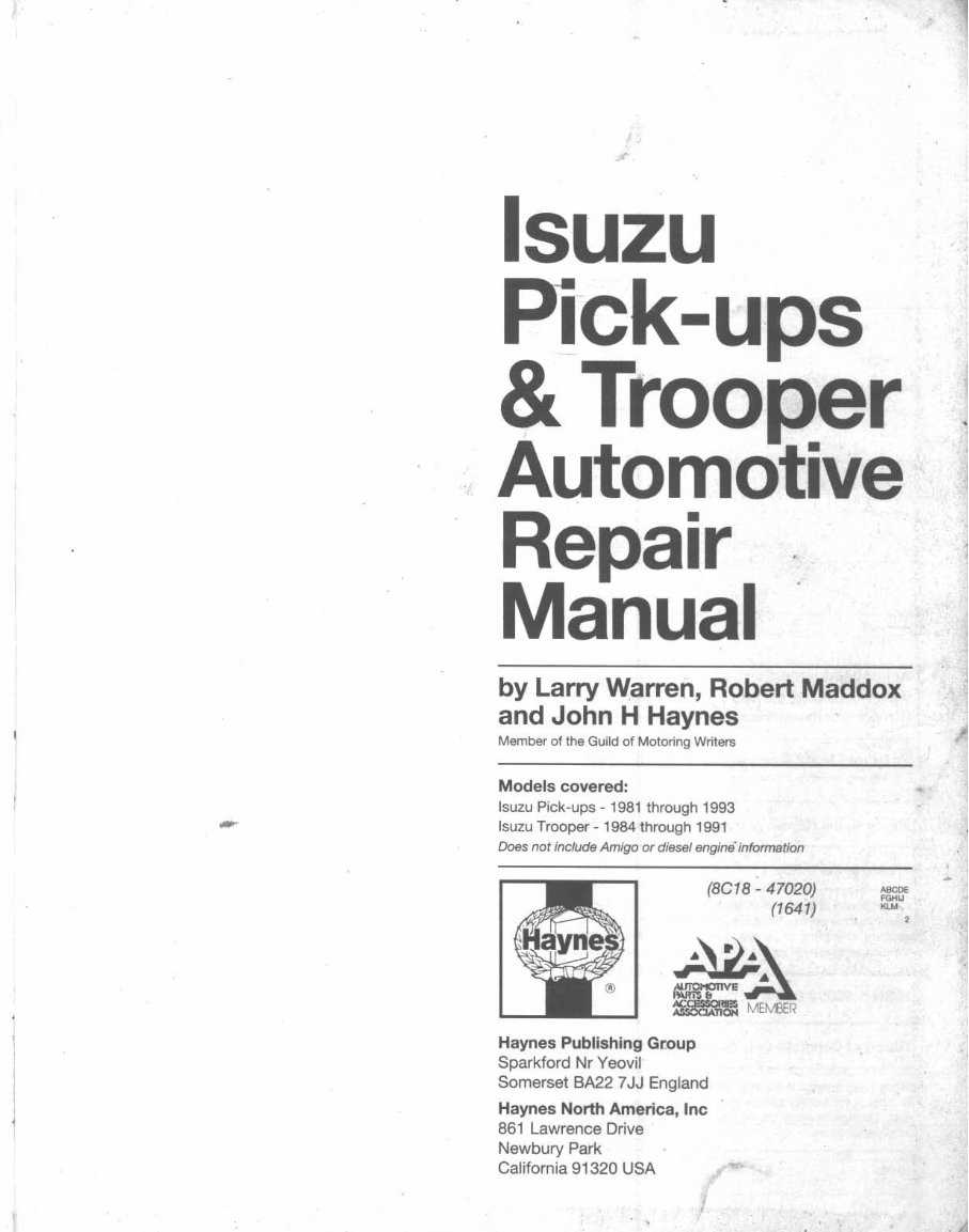 1990 isuzu trooper repair manual