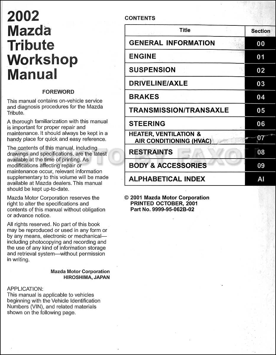 2002 mazda tribute repair manual