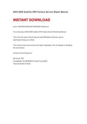 2005 cadillac srx repair manual